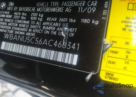 2010 BMW 528I from USA, damaged, VIN WBANU5C56AC460341